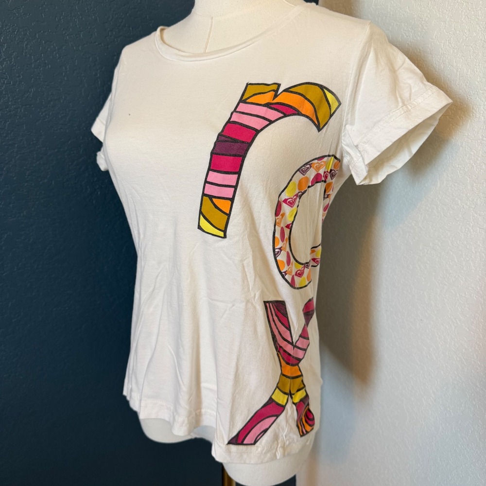 Y2K Surf Aesthetic Roxy Graphic Tee Large White